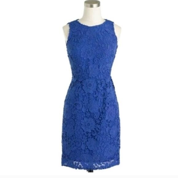 J CREW Floral Lace Sheath Dress Blue Sz 2 - Picture 3 of 9